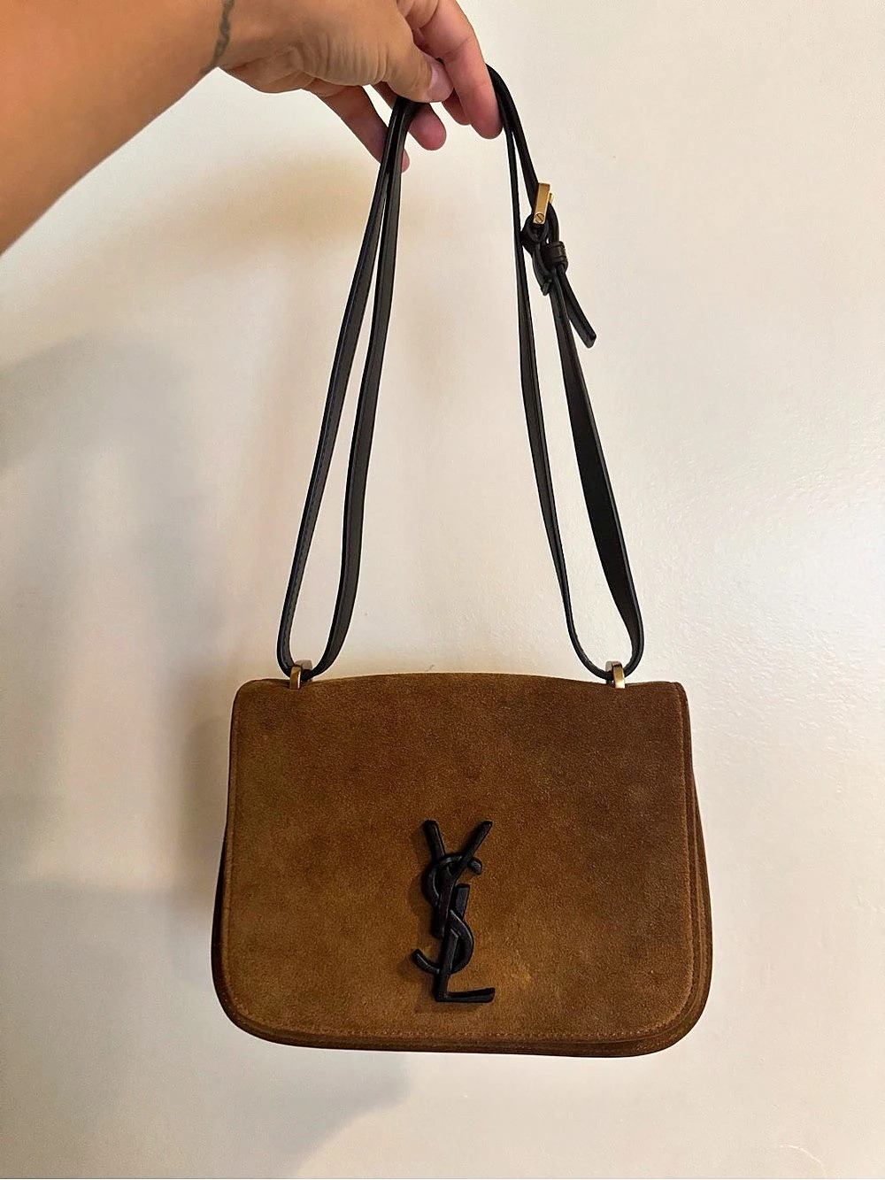 Saint Laurent Solferino Medium Suede Shoulder Bag in Brown